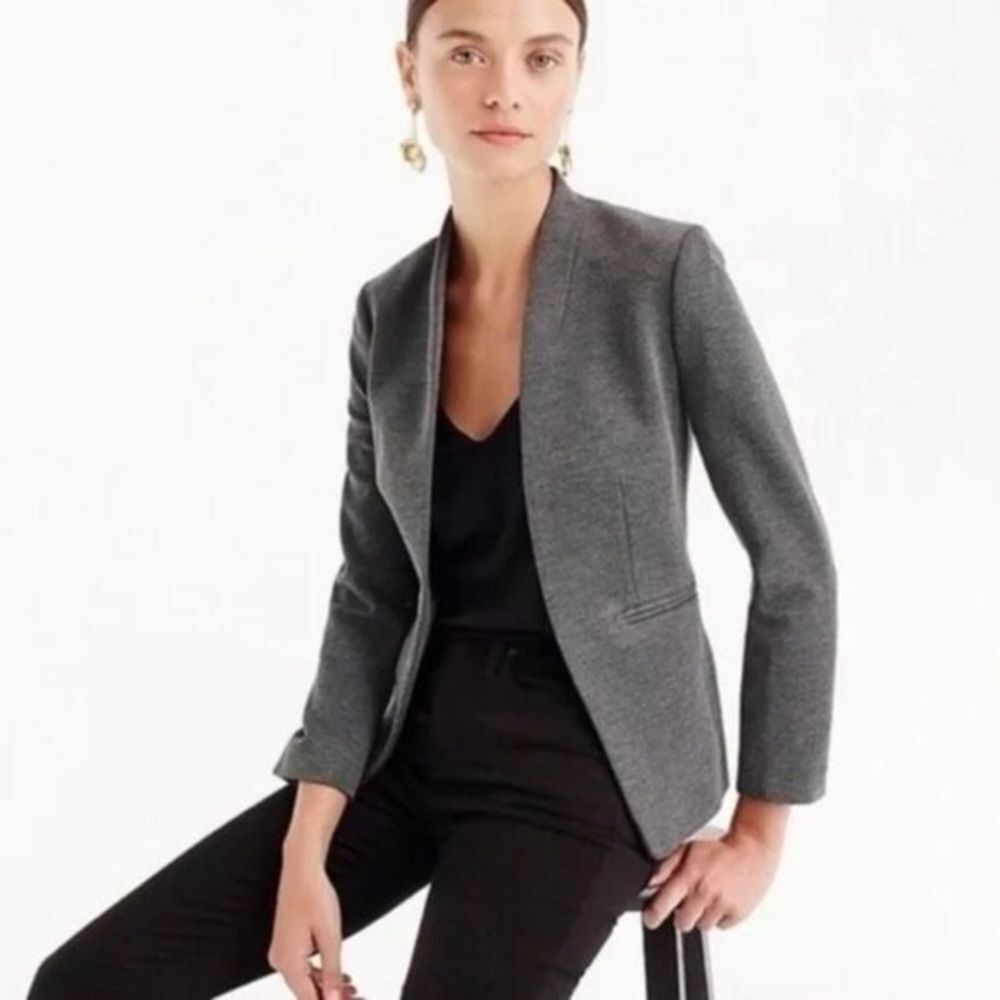 J Crew 365 Going Out Blazer Stretch Twill Gray Heather Dove Jacket Open Front 2